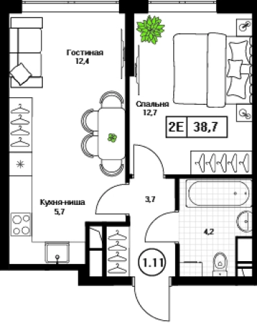 . Вариант № 10412992, 0, площадь - 38.7 квм, цена 7740000 рублей