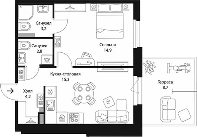 . Вариант № 7829485, 0, площадь - 40.39 квм, цена 9933000 рублей