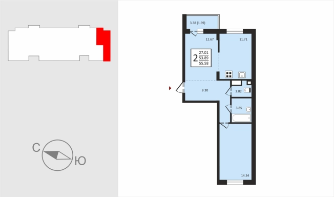 Купить двухкомнатную квартиру в районе Октябрьский в Владимирской области. Вариант № 95026, 0, площадь -  квм, цена 6372000 рублей