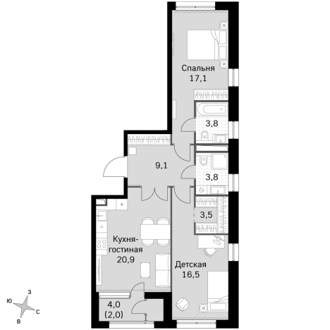 Купить двухкомнатную квартиру в новостройках в ЖК Sky Garden в Москве. Вариант № 112008, 0, площадь -  квм, цена 33717320 рублей