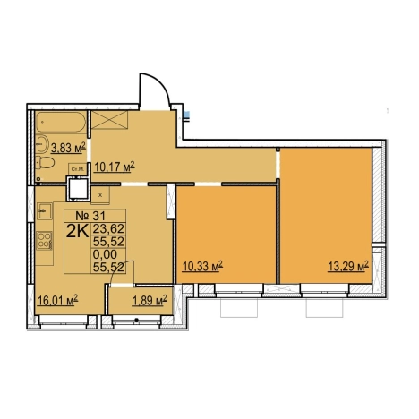 . Вариант № 138581, 0, площадь - 55.52 квм, цена 7941040 рублей