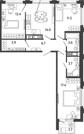 Купить трехкомнатную квартиру у метро Улица Дыбенко в Санкт-Петербурге. Вариант № 6251699, 0, площадь -  квм, цена 21810225 рублей