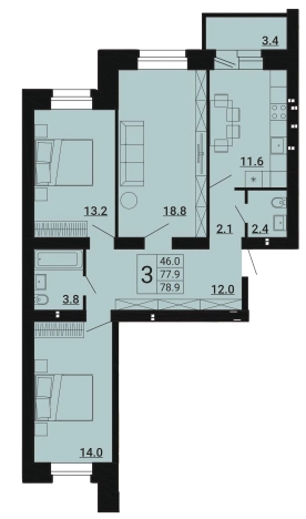 Купить трехкомнатную квартиру на вторичке в Тульской области. Вариант № 98054, 0, площадь -  квм, цена 6154200 рублей