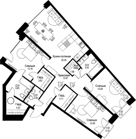 Купить многокомнатную квартиру в ЖК ID Petrogradskaya в Санкт-Петербурге. Вариант № 4828832, 0, площадь -  квм, цена 68880500 рублей