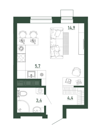 Купить Студию в ЖК Ритм в Воронеже. Вариант № 101976, 0, площадь -  квм, цена 3858140 рублей