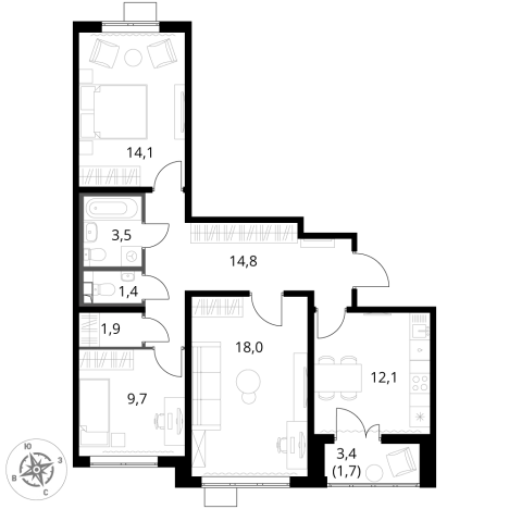 Купить квартиру в ЖК 1-й Южный в Видном. Вариант № 9801472, 0, площадь - квм, цена 19466100 рублей