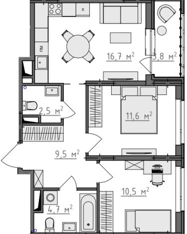 Купить двухкомнатную квартиру в новостройках в Владимирской области. Вариант № 130551, 0, площадь -  квм, цена 6543600 рублей