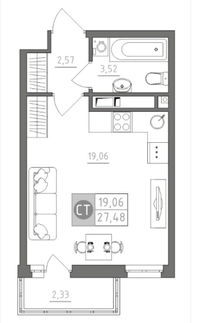 Купить Студию в новостройках в Тульской области. Вариант № 71811, 0, площадь -  квм, цена 3076936 рублей