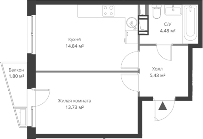 . Вариант № 6058392, 0, площадь - 38.48 квм, цена 6364832 рублей