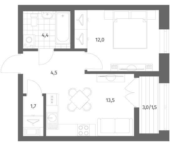 Купить однокомнатную квартиру в Ленинградской области. Вариант № 5258647, 0, площадь -  квм, цена 7112000 рублей