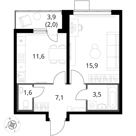 . Вариант № 9806036, 0, площадь - 41.6 квм, цена 14582880 рублей
