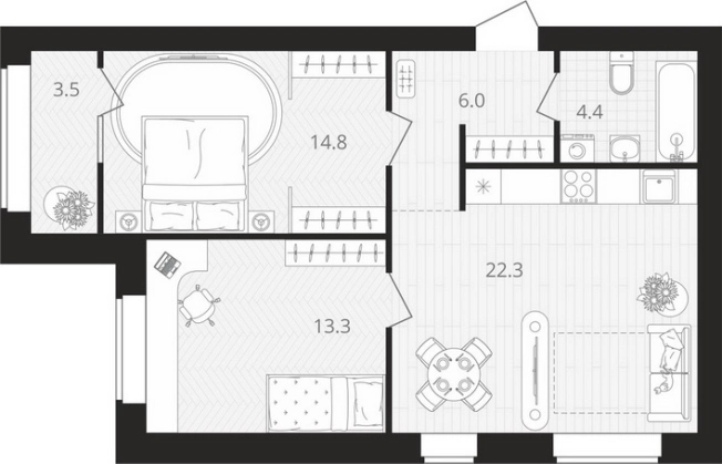 Купить двухкомнатную квартиру в ЖК Жилой комплекс "Кантри" в Пензенской области. Вариант № 119994, 0, площадь -  квм, цена 5851300 рублей