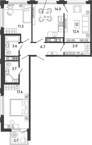 Купить трехкомнатную квартиру у метро Улица Дыбенко в Санкт-Петербурге. Вариант № 6251730, 0, площадь -  квм, цена 21159964 рублей