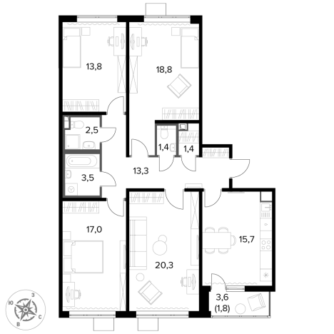 . Вариант № 86944, 0, площадь - 109.5 квм, цена 22754100 рублей