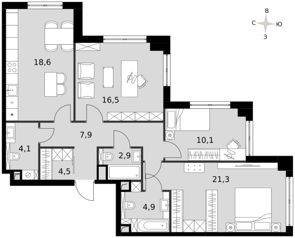 Купить трехкомнатную квартиру у метро Хорошево в Москве. Вариант № 9502168, 0, площадь -  квм, цена 62301966 рублей