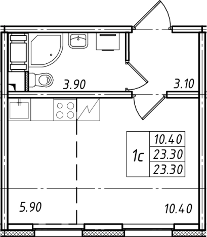 . Вариант № 105973, 0, площадь - 23.1 квм, цена 4270843 рублей