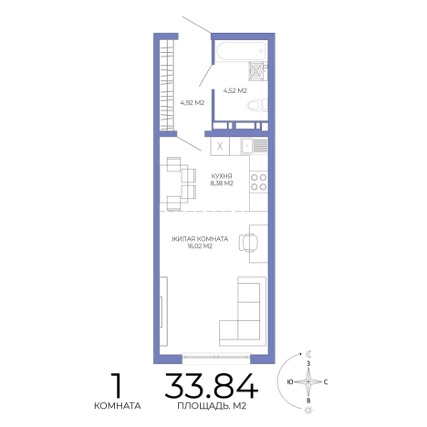 Купить однокомнатную квартиру на улице Побочинская в Пензе. Вариант № 129097, 0, площадь -  квм, цена 3113280 рублей