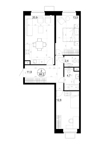 Купить двухкомнатную квартиру в Одинцове. Вариант № 127931, 0, площадь -  квм, цена 13004000 рублей