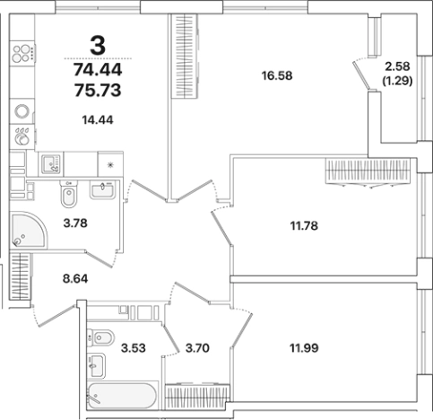 Купить трехкомнатную квартиру в новостройках в ЖК Академик в Санкт-Петербурге. Вариант № 8927351, 0, площадь -  квм, цена 20381563 рублей