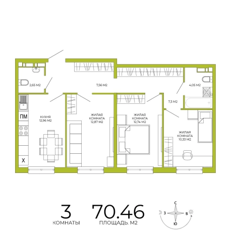 Купить трехкомнатную квартиру в новостройках на улице Побочинская в Пензе. Вариант № 115931, 0, площадь -  квм, цена 6552780 рублей