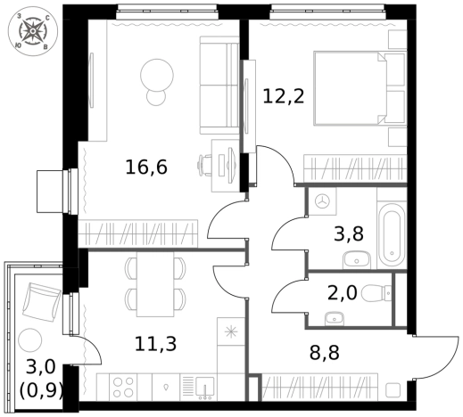 Купить двухкомнатную квартиру у метро Домодедовская в Видном. Вариант № 9953784, 0, площадь -  квм, цена 15429000 рублей