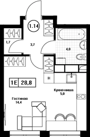 . Вариант № 10523978, 0, площадь - 28.8 квм, цена 6076800 рублей
