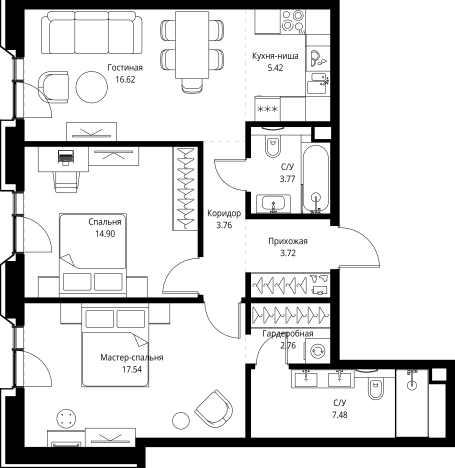 . Вариант № 162188, 0, площадь - 75.97 квм, цена 53718387 рублей