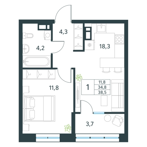Купить однокомнатную квартиру в Микрорайоне Хороший, Чита в Чите. Вариант № 151674, 0, площадь -  квм, цена 7161000 рублей