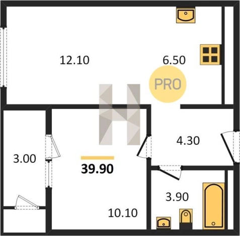 . Вариант № 62774, 0, площадь - 39.9 квм, цена 3082275 рублей