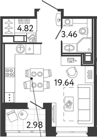 . Вариант № 6057299, 0, площадь - 27.92 квм, цена 8210750 рублей