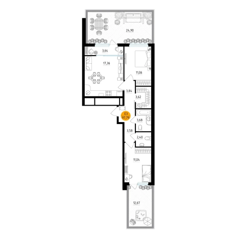 . Вариант № 154779, 0, площадь - 97.79 квм, цена 8134543 рублей
