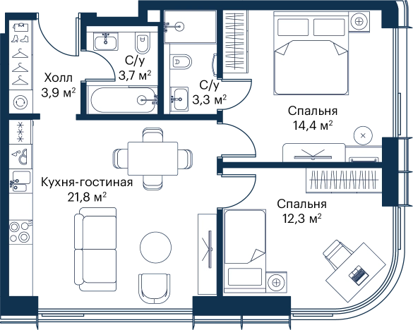 Купить двухкомнатную квартиру в СЗАО в Москве. Вариант № 148749, 0, площадь - квм, цена 32798838 рублей