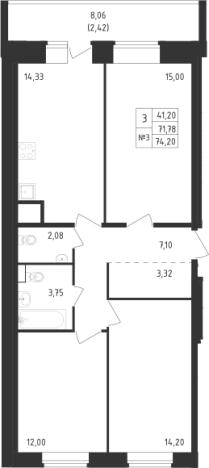 . Вариант № 6631128, 0, площадь - 71.78 квм, цена 19454957 рублей