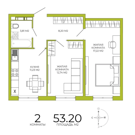 Купить двухкомнатную квартиру на улице Побочинская в Пензе. Вариант № 115204, 0, площадь -  квм, цена 5107200 рублей