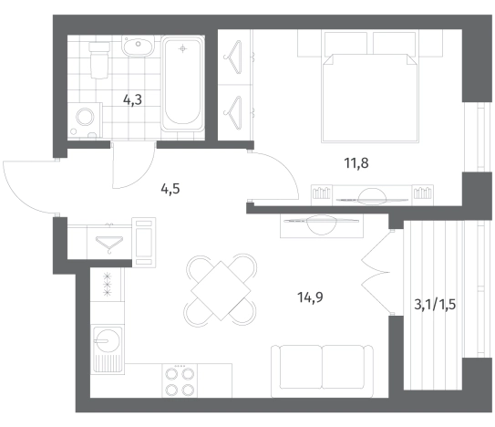 Купить однокомнатную квартиру в Ленинградской области. Вариант № 5258664, 0, площадь -  квм, цена 8344000 рублей