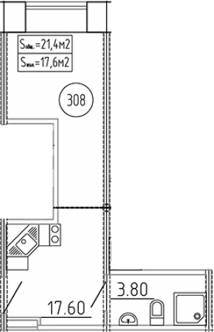 . Вариант № 7596871, 0, площадь - 21.4 квм, цена 8924656 рублей