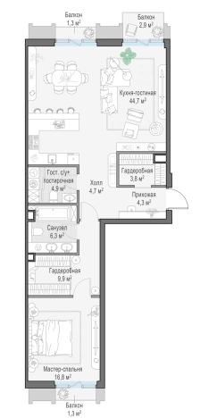 . Вариант № 169055, 0, площадь - 97 квм, цена 154420000 рублей