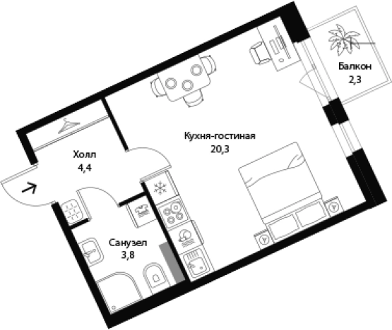. Вариант № 7829715, 0, площадь - 28.51 квм, цена 6394800 рублей