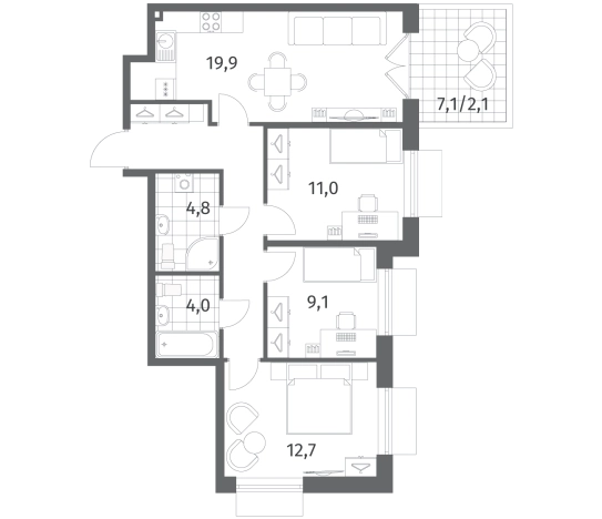 Купить многокомнатную квартиру в новостройках в ЖК Парусная 1 в Санкт-Петербурге. Вариант № 7265935, 0, площадь -  квм, цена 27146000 рублей