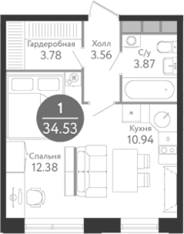 Купить Студию у метро Коммунарка в Москве. Вариант № 82851, 0, площадь -  квм, цена 12482000 рублей