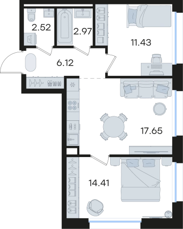 Купить двухкомнатную квартиру в ЖК GloraX Premium Гребной Канал в Нижнем Новгороде. Вариант № 9336985, 0, площадь -  квм, цена 14121620 рублей