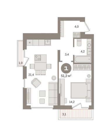 . Вариант № 8555431, 0, площадь - 51.15 квм, цена 10290000 рублей