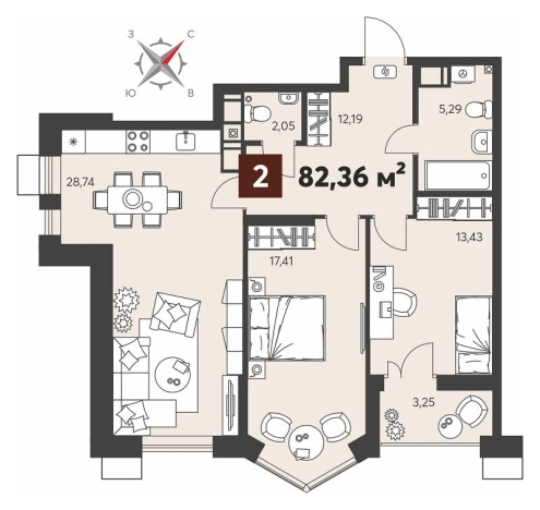 . Вариант № 82449, 0, площадь - 82.36 квм, цена 10912700 рублей