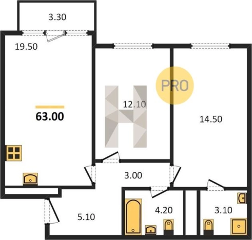 . Вариант № 68058, 0, площадь - 63 квм, цена 5155780 рублей