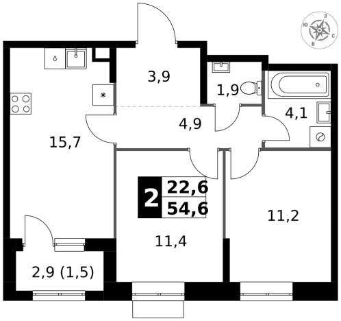 Купить двухкомнатную квартиру у метро Щелковская в Москве. Вариант № 9716424, 0, площадь -  квм, цена 20087340 рублей