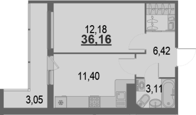 . Вариант № 65805, 0, площадь - 33.11 квм, цена 7015040 рублей