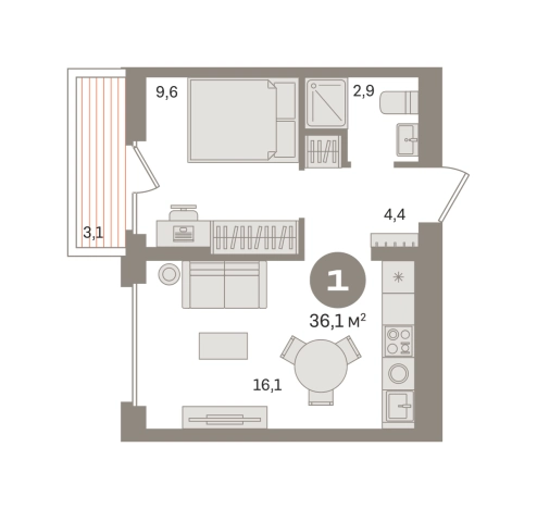 . Вариант № 8498116, 0, площадь - 36.03 квм, цена 8760000 рублей