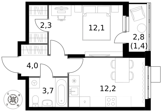 . Вариант № 9953964, 0, площадь - 35.7 квм, цена 9992430 рублей