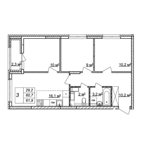 Купить трехкомнатную квартиру в новостройках у метро Парк Культуры в Нижнем Новгороде. Вариант № 169772, 0, площадь -  квм, цена 10889551 рублей