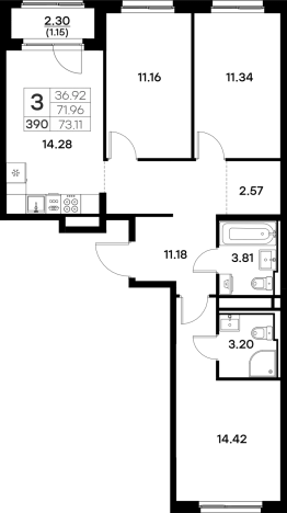 . Вариант № 134094, 0, площадь - 73.11 квм, цена 11223528.0000 рублей